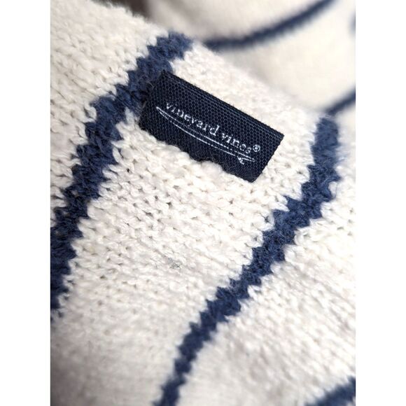 VINEYARD VINES Men's Beach Nautical Fisherman Knit Hoodie Sweater Cream/Navy XL - Picture 2 of 5